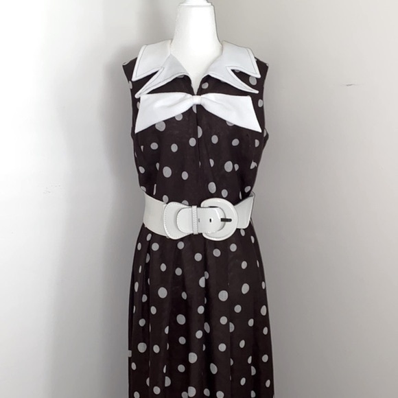 Vintage 70’s chocolate brown white polka dot maxi dress - Picture 4 of 11